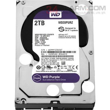 WD Purple 2TB 3,5'' SATA III 6Gbit/s 64MB 7/24 Güvenlik Kamerası Diski